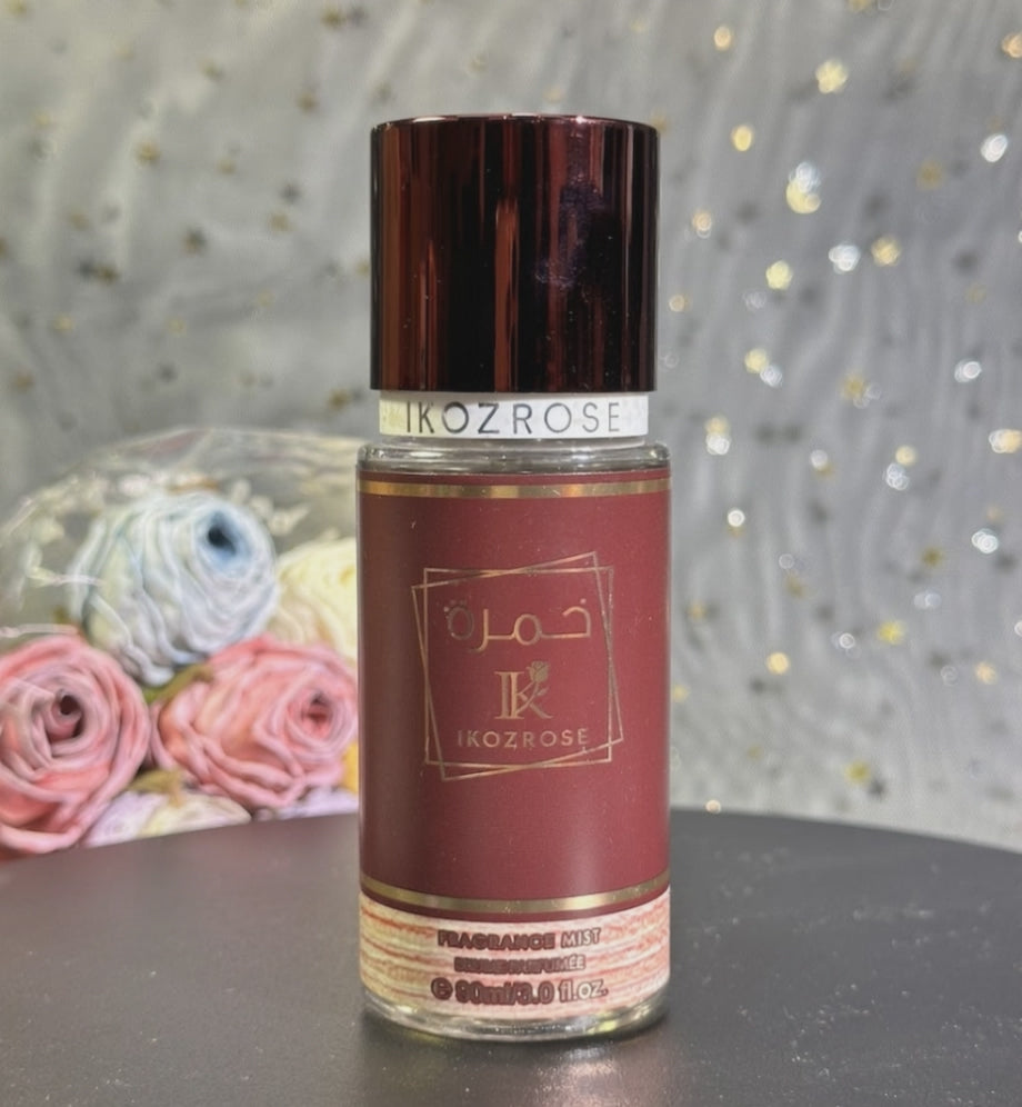 AI-assisted example of the burgundy 90ml 01 option being sprayed toward a wrist