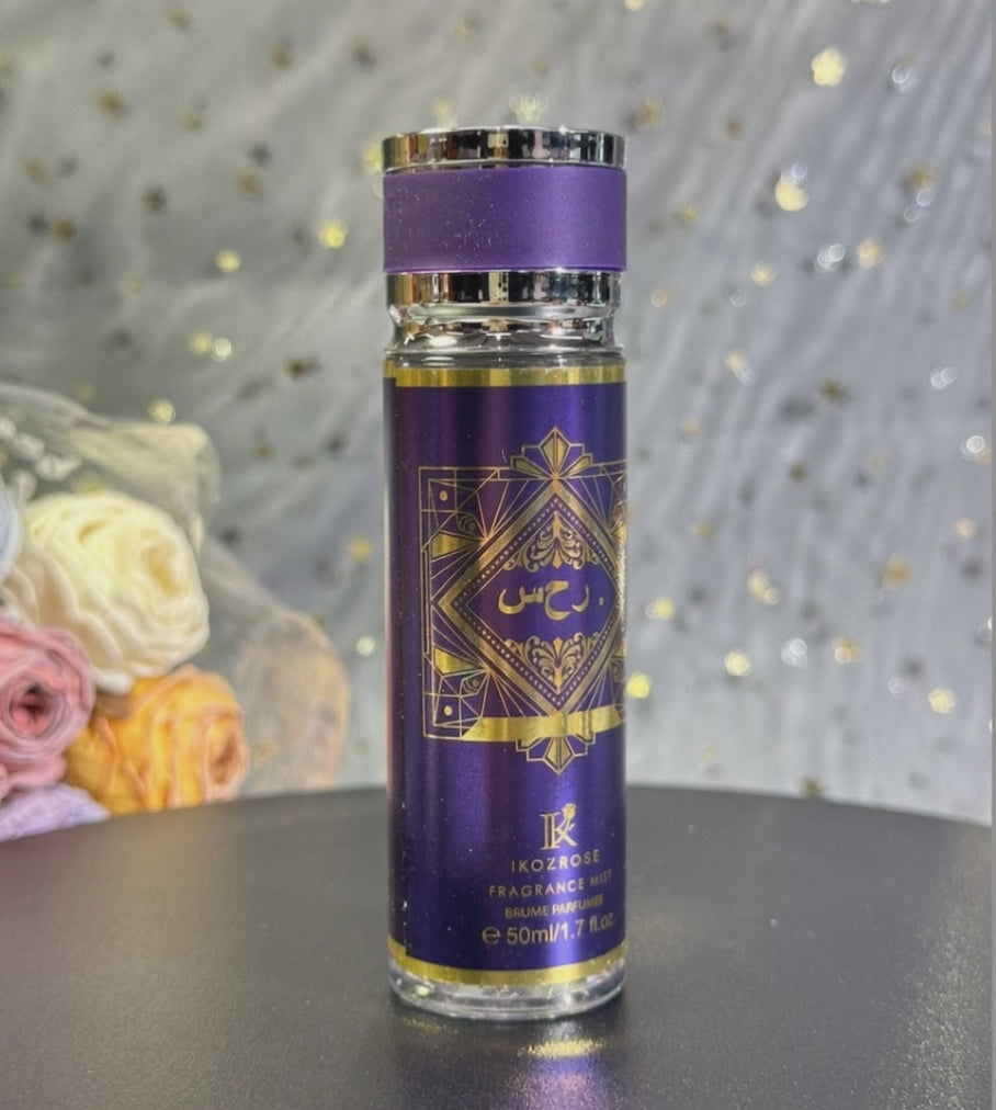 AI-assisted example of the purple 50ml 01 option being sprayed toward a wrist